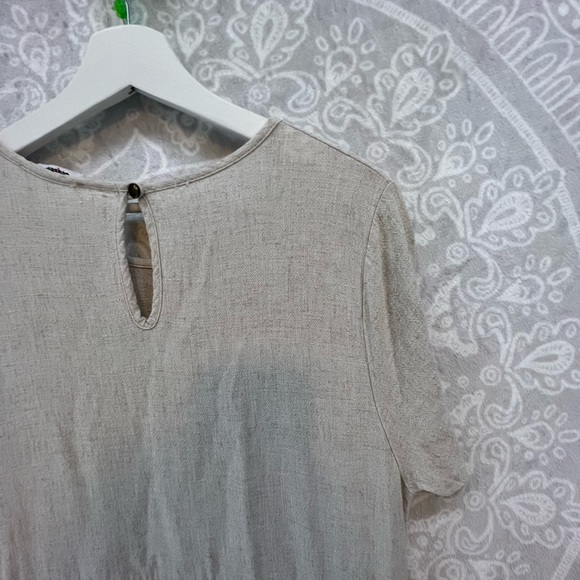 2 POCKET LINEN LOOK DRESS SHORT-SLEEVE M MEDIUM NATURAL NEUTRAL BEIGE - Picture 11 of 15